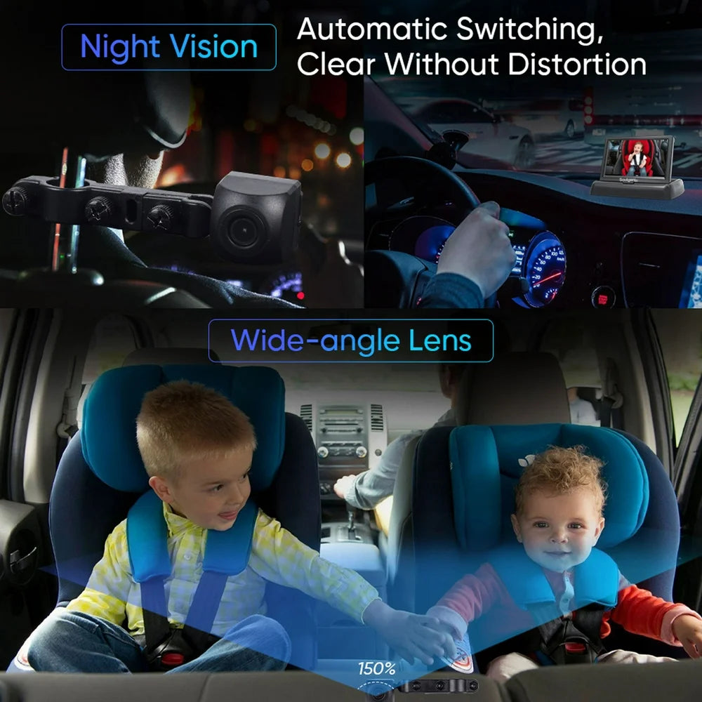 Baby Car Camera for Backseat, 4.3 HD Baby Car Monitor with Camera Travel Baby Mirror for Car Seat Rear Facing Baby Camera Monitor for Car with Night Vision Function